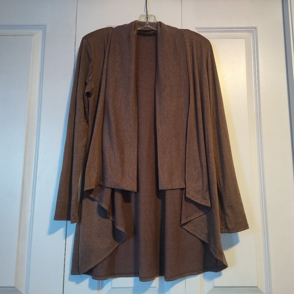 Majora Light Brown Jersey Open-Front Asymmetrical Cardigan